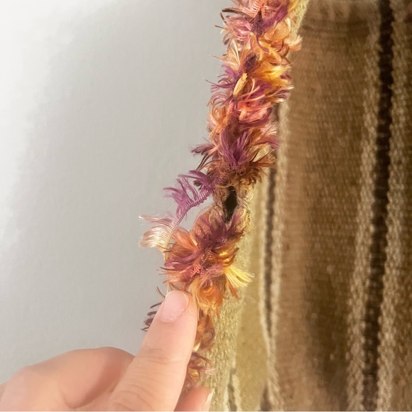 Unique Handmade Carpet Bag Tote Striped Brown w Pink Yellow Accents Read Notes - Picture 5 of 8